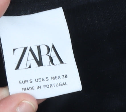 Zara Women's Black Velvet Pullover Sweatshirt with Gold Embellished Horse Design Size S