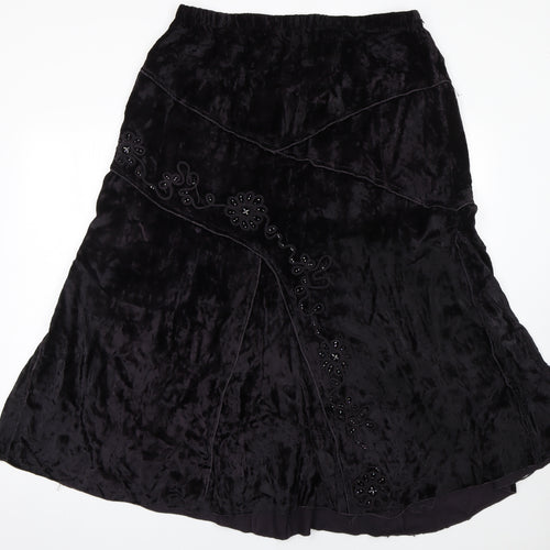 Roman Originals Womens Black Velvet A-Line Skirt Size 18 Beaded Design