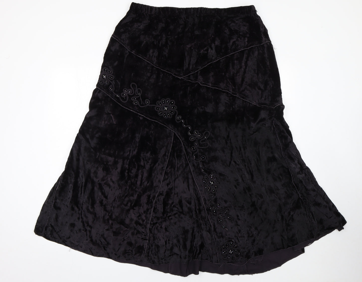 Roman Originals Womens Black Velvet A-Line Skirt Size 18 Beaded Design