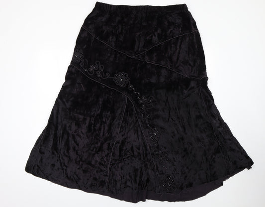 Roman Originals Womens Black Velvet A-Line Skirt Size 18 Beaded Design