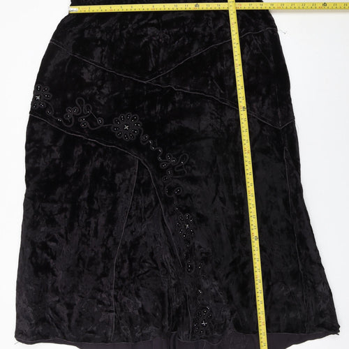 Roman Originals Womens Black Velvet A-Line Skirt Size 18 Beaded Design