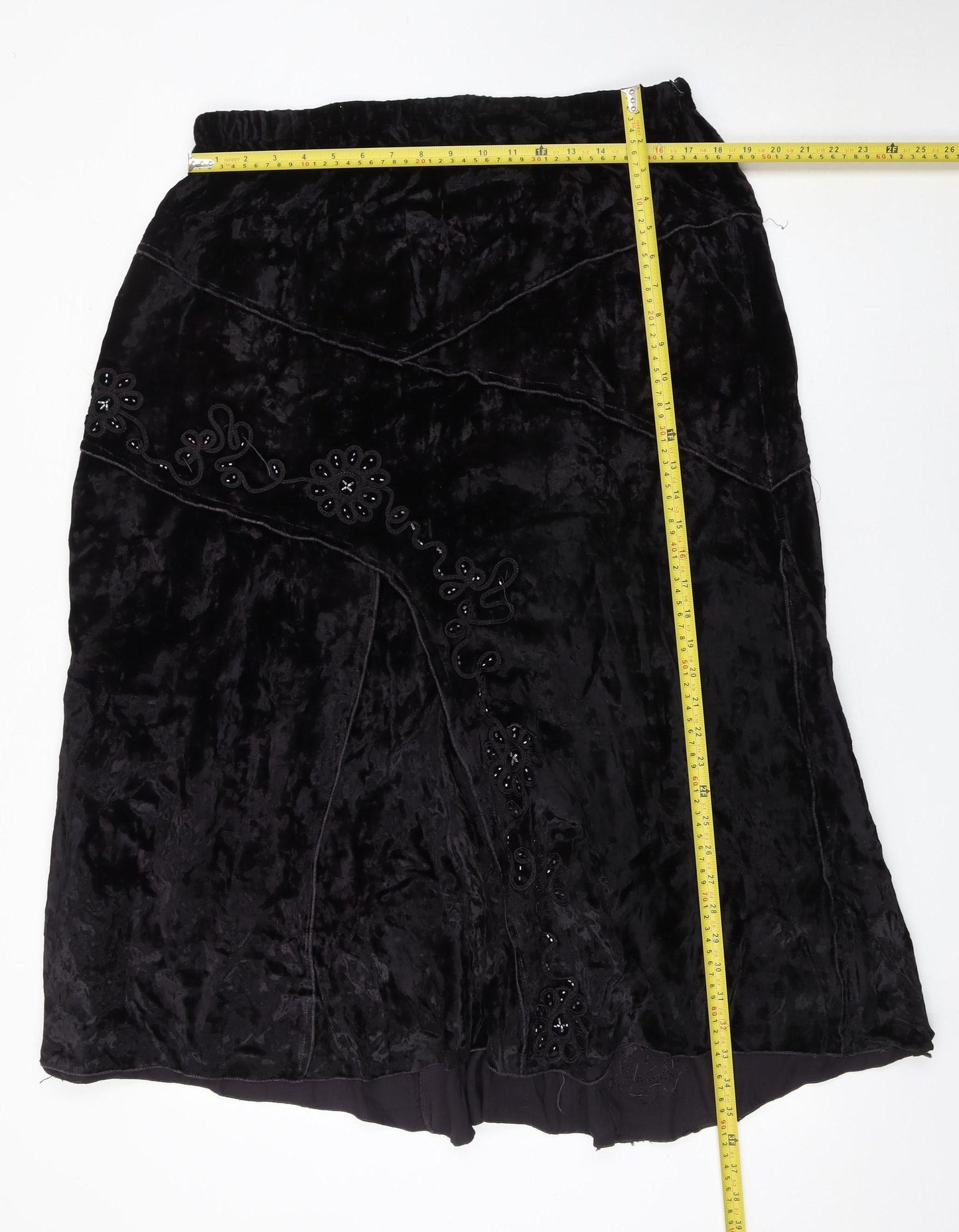 Roman Originals Womens Black Velvet A-Line Skirt Size 18 Beaded Design