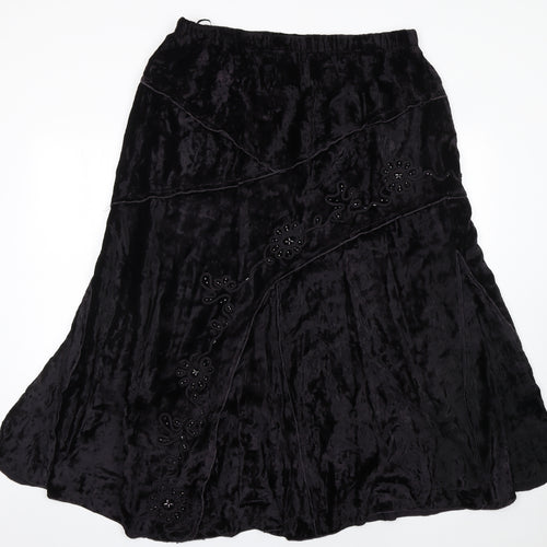 Roman Originals Womens Black Velvet A-Line Skirt Size 18 Beaded Design