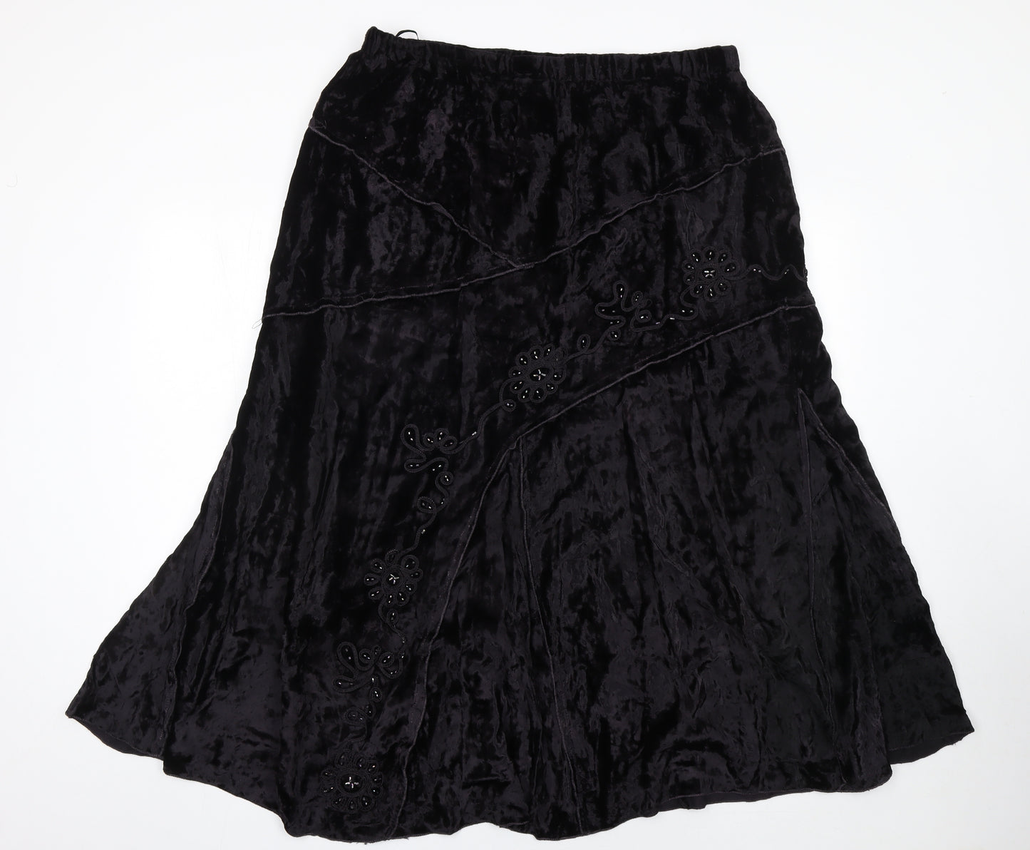 Roman Originals Womens Black Velvet A-Line Skirt Size 18 Beaded Design