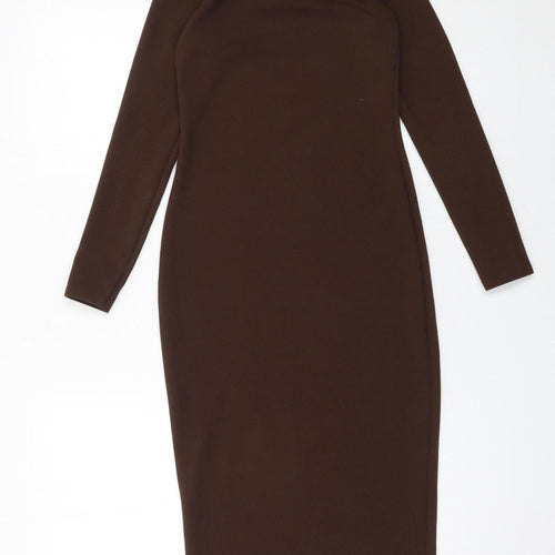 I Saw It First Women's Brown Bodycon Midi Roll Neck Dress Size 6