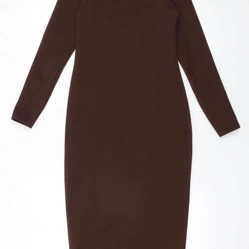 I Saw It First Women's Brown Bodycon Midi Roll Neck Dress Size 6