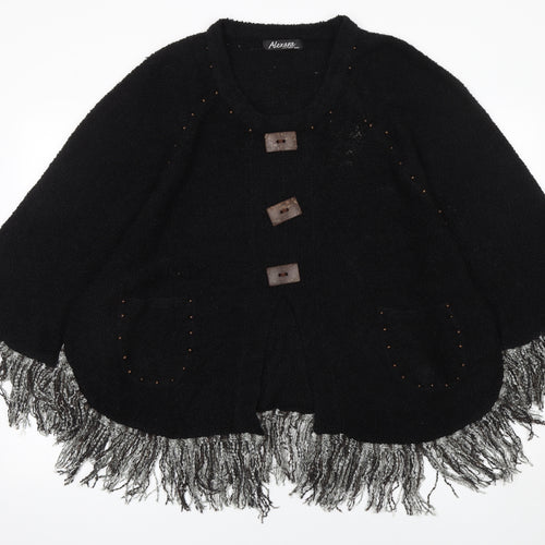Alexara Women's Black Beaded Fringe Cape Jumper S/M