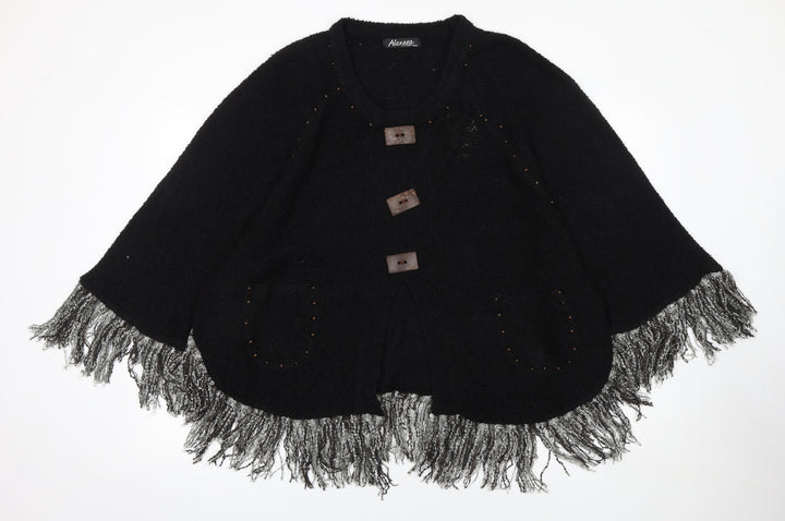 Alexara Women's Black Beaded Fringe Cape Jumper S/M
