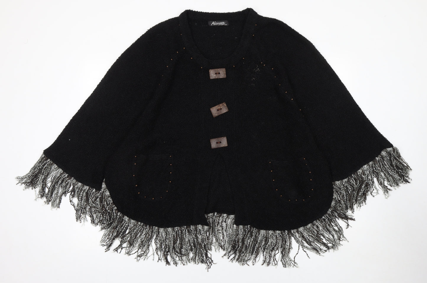 Alexara Women's Black Beaded Fringe Cape Jumper S/M