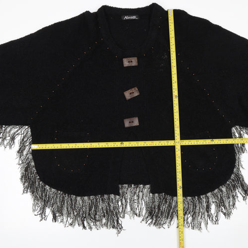 Alexara Women's Black Beaded Fringe Cape Jumper S/M