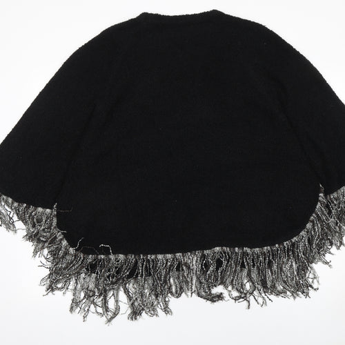 Alexara Women's Black Beaded Fringe Cape Jumper S/M