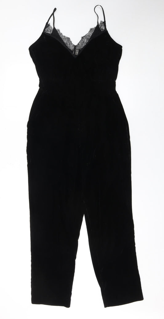 H&M Womens Black Velvet Lace V-Neck Jumpsuit Size 10