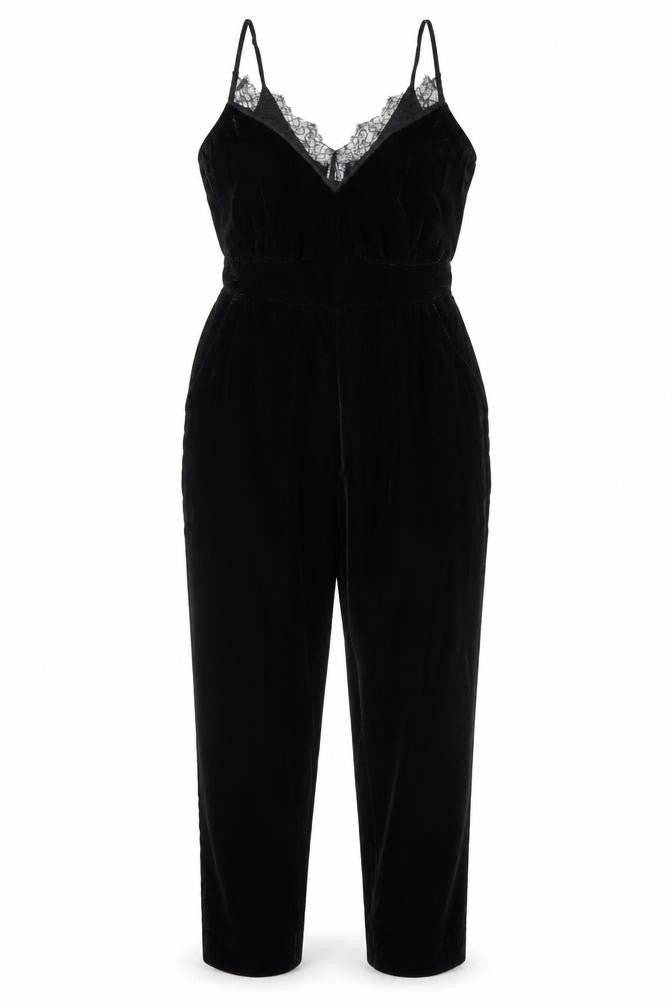 H&M Womens Black Velvet Lace V-Neck Jumpsuit Size 10