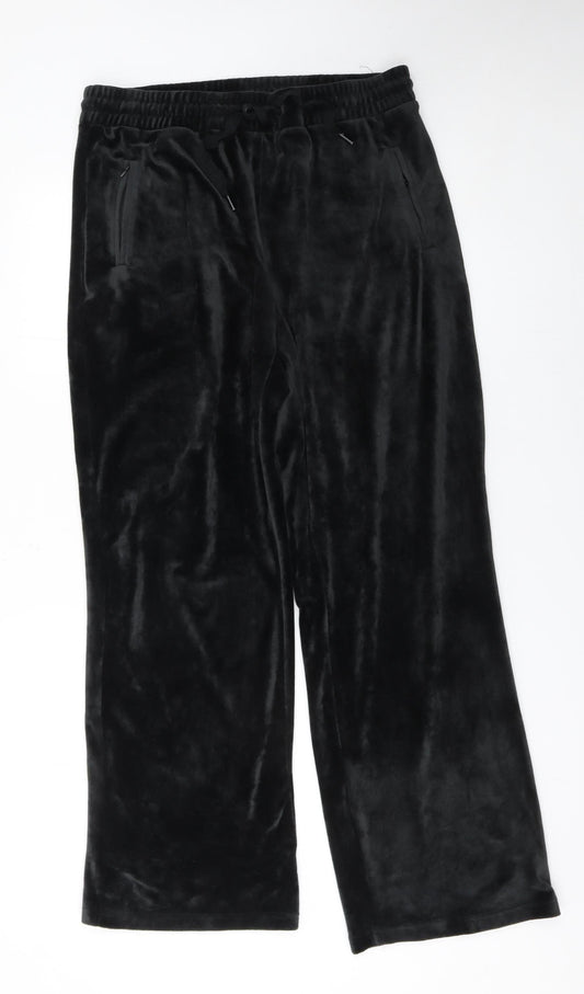 Marks and Spencer Women Black Velvet Sweatpants Size 14 Regular Fit