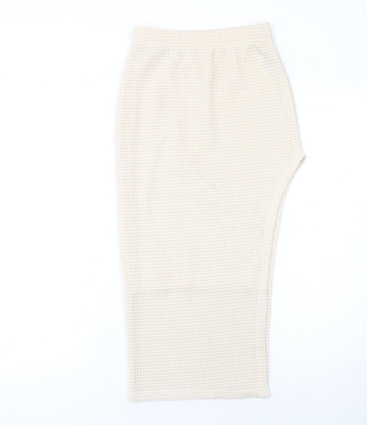 SHEIN Women’s Beige Midi Knit Pencil Skirt XS Lightweight Stretch