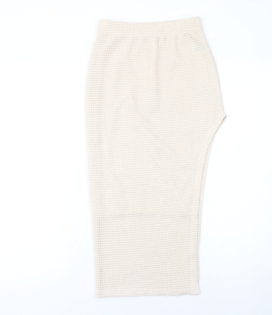 SHEIN Women’s Beige Midi Knit Pencil Skirt XS Lightweight Stretch