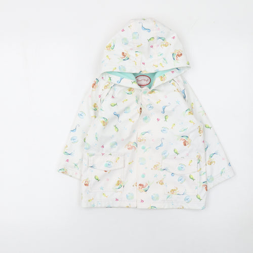 Powell Craft Girls White Mermaid Waterproof Hooded Rain Coat 2-3 Years