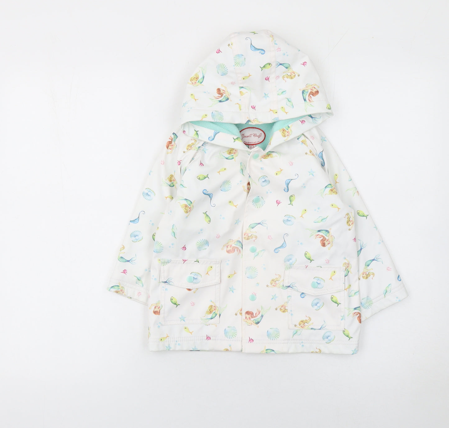 Powell Craft Girls White Mermaid Waterproof Hooded Rain Coat 2-3 Years