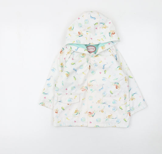 Powell Craft Girls White Mermaid Waterproof Hooded Rain Coat 2-3 Years