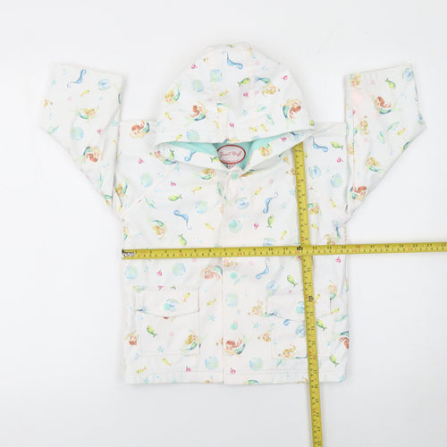 Powell Craft Girls White Mermaid Waterproof Hooded Rain Coat 2-3 Years