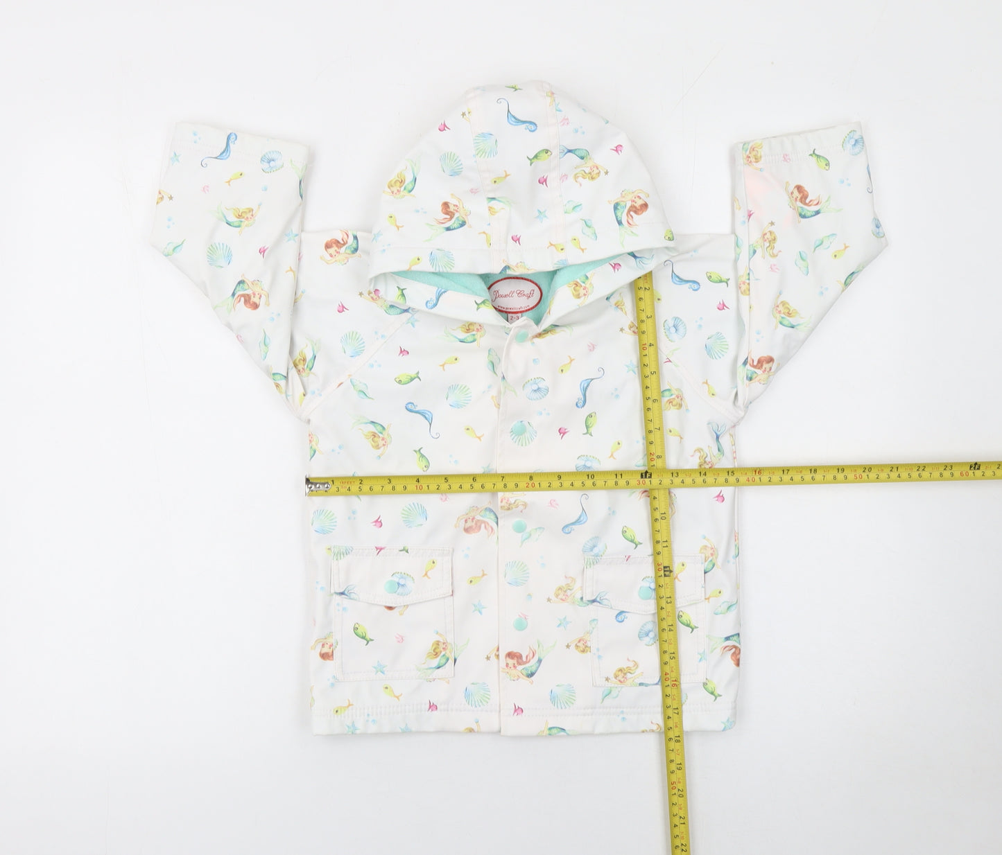 Powell Craft Girls White Mermaid Waterproof Hooded Rain Coat 2-3 Years