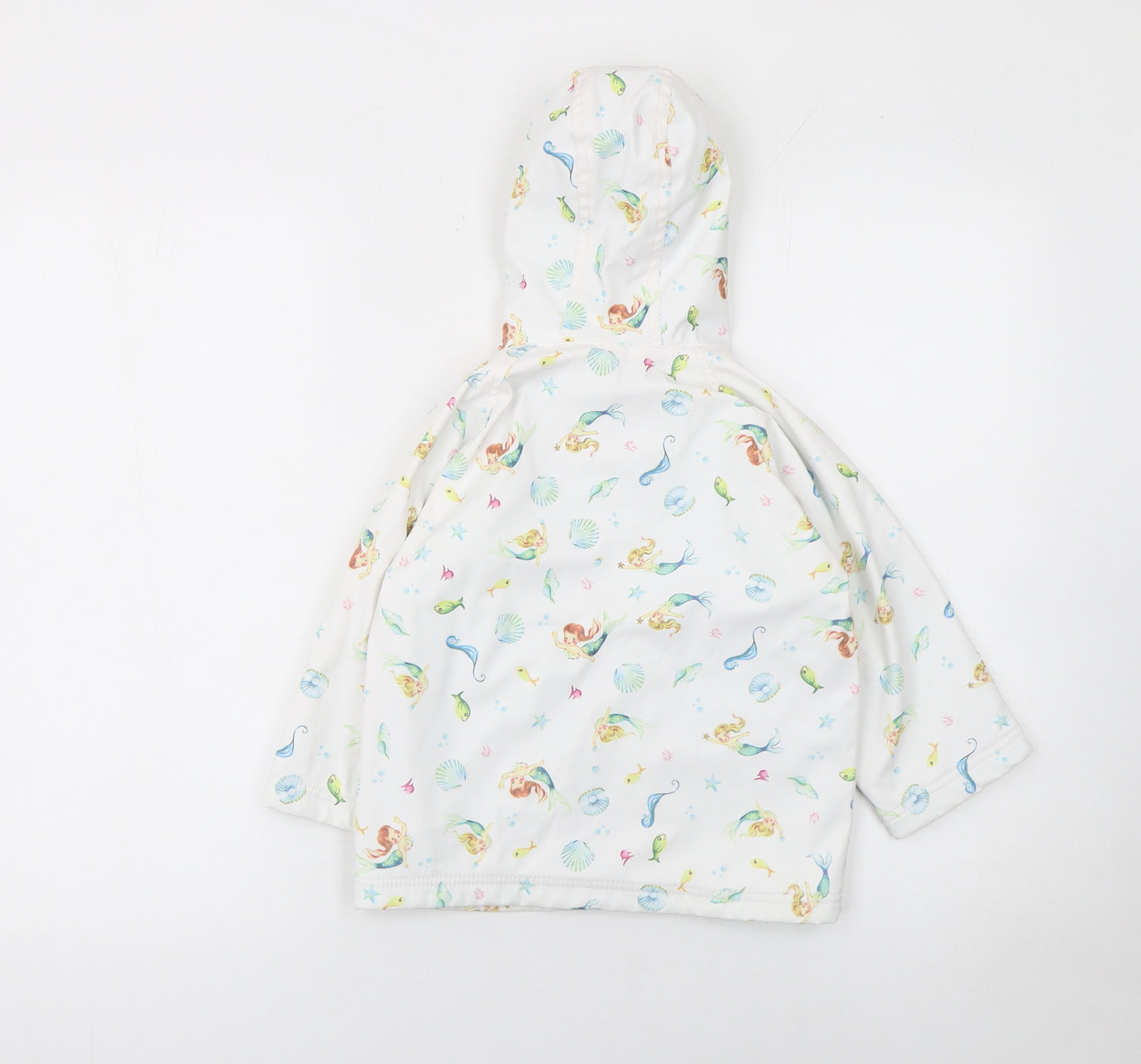 Powell Craft Girls White Mermaid Waterproof Hooded Rain Coat 2-3 Years