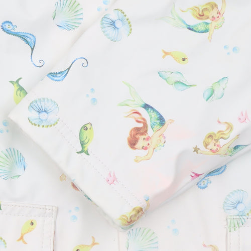 Powell Craft Girls White Mermaid Waterproof Hooded Rain Coat 2-3 Years
