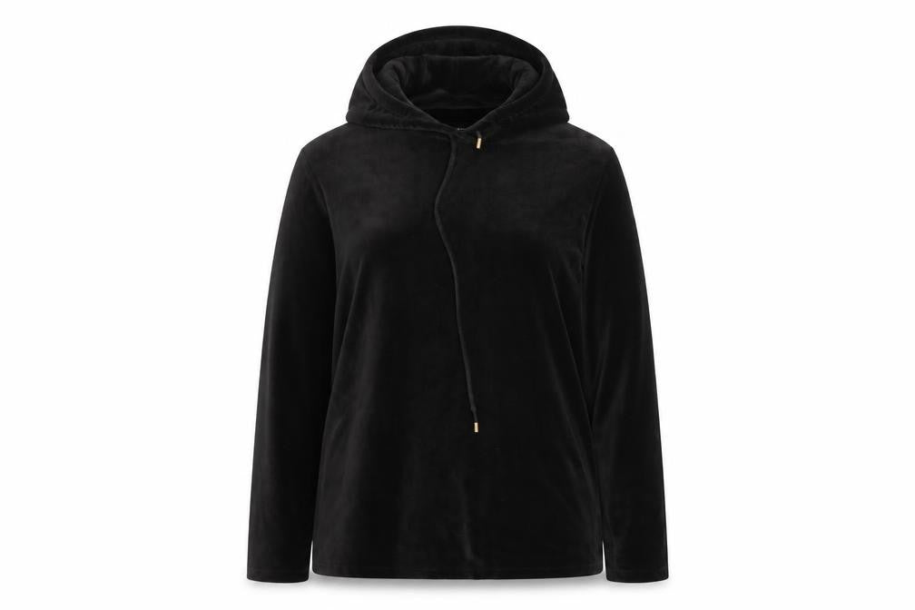 Dorothy Perkins Womens Black Velour Long Sleeve Pullover Hoodie UK 16