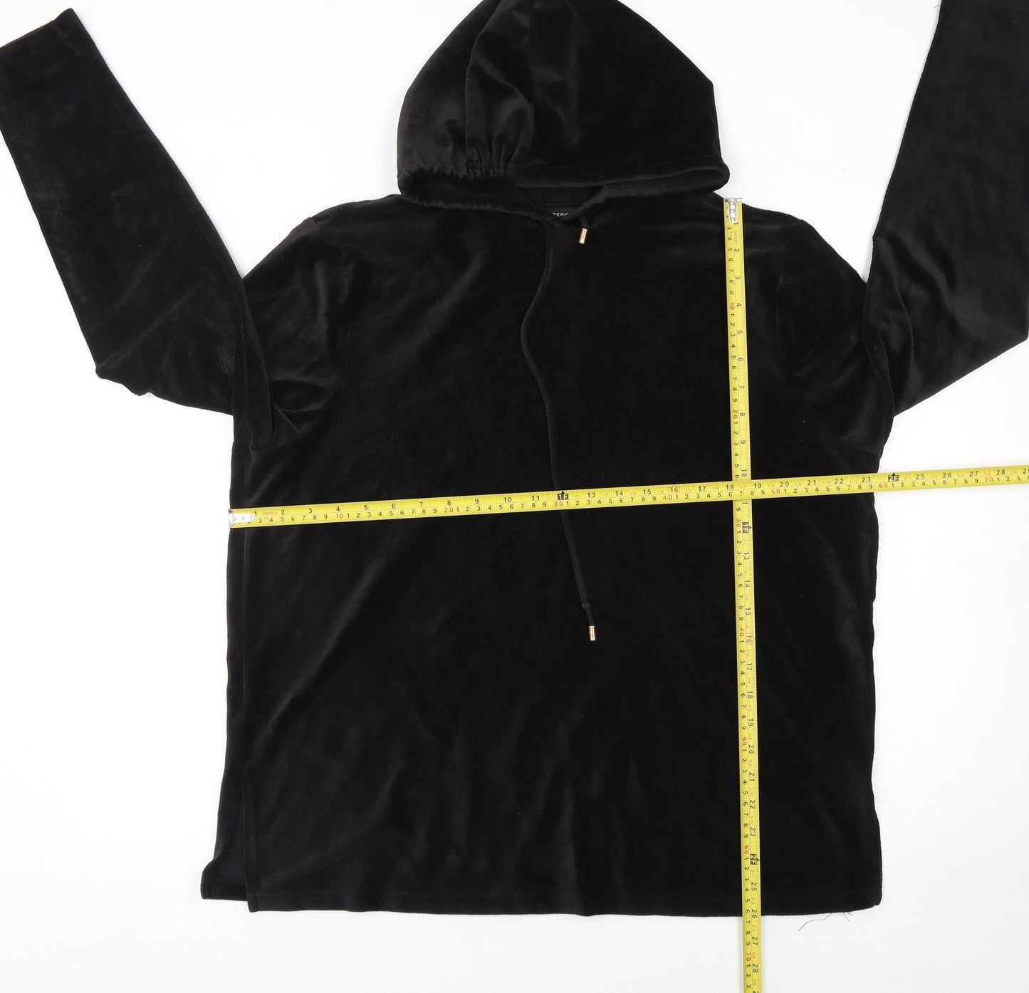 Dorothy Perkins Womens Black Velour Long Sleeve Pullover Hoodie UK 16