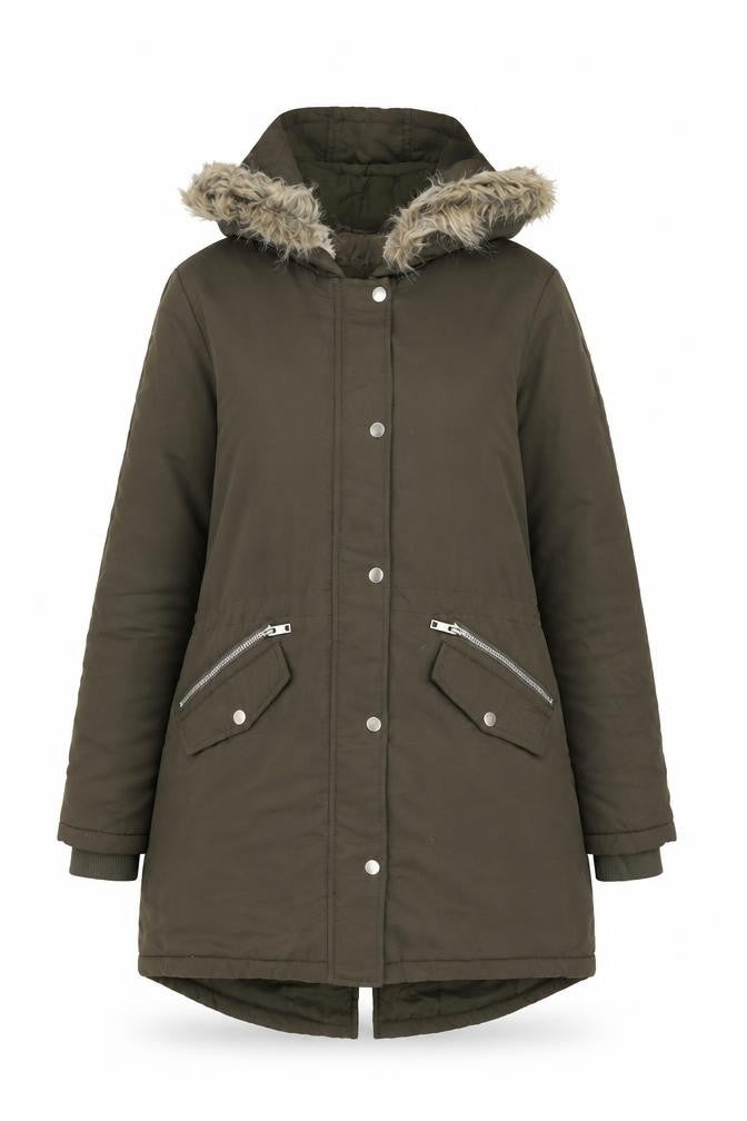 B.YOU Women’s Green Faux Fur Trim Long Parka Coat Size 12