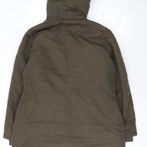 B.YOU Women’s Green Faux Fur Trim Long Parka Coat Size 12