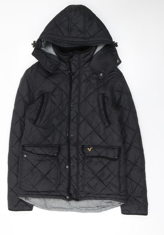 Voi Jeans Men's Black Hooded Quilted Puffer Jacket Size M