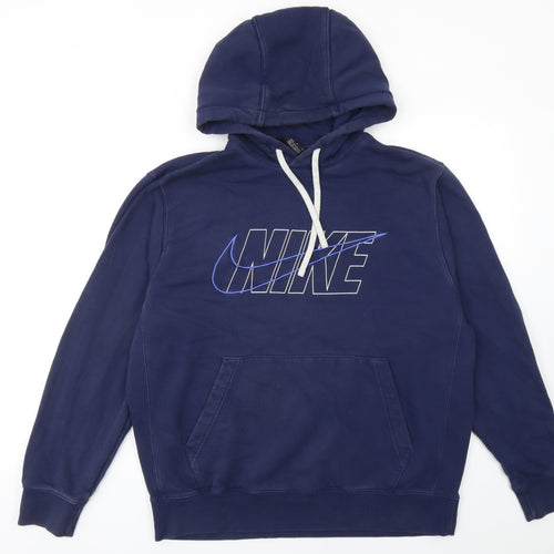 Nike Men's Blue Pullover Hoodie L Logo Fleece Sweatshirt