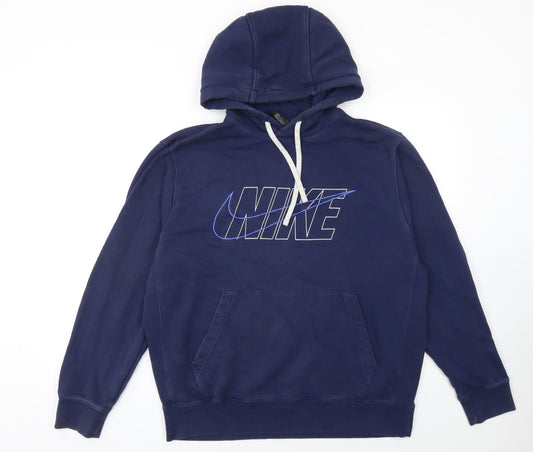 Nike Men's Blue Pullover Hoodie L Logo Fleece Sweatshirt