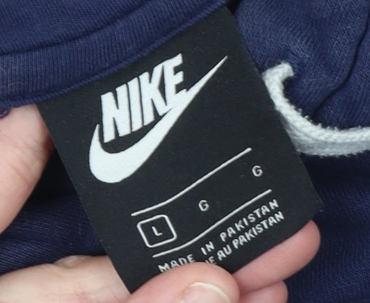 Nike Men's Blue Pullover Hoodie L Logo Fleece Sweatshirt