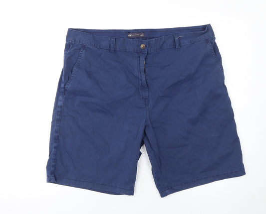 Marks and Spencer Women's Blue Chino Shorts Size 12 Casual Twill Cotton Blend