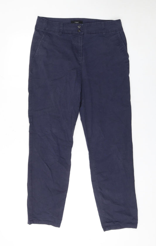 Next Women's Navy Blue Chino Trousers Size 12 Regular Cotton Blend