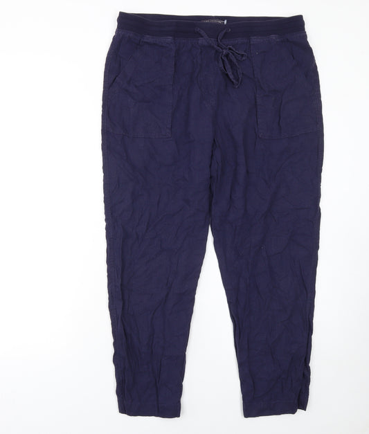 Marks and Spencer Women Blue Linen Blend Jogger Trousers Size 16