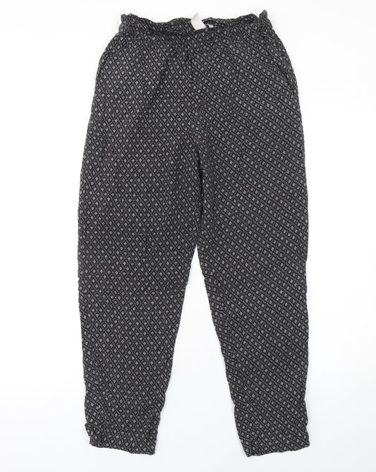 H&M Womens Black Geometric Tapered Trousers Size 6 Viscose