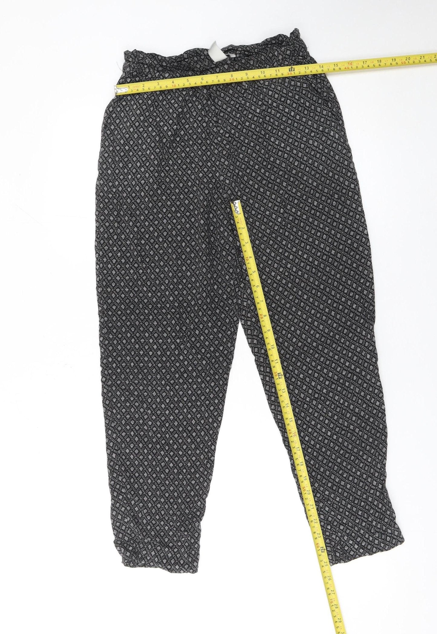 H&M Womens Black Geometric Tapered Trousers Size 6 Viscose
