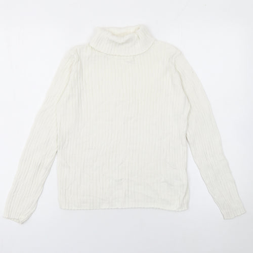 LC Waikiki Girls Ivory Roll Neck Ribbed Cotton Jumper 10-11 Years