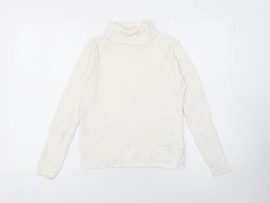 LC Waikiki Girls Ivory Roll Neck Ribbed Cotton Jumper 10-11 Years