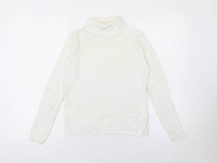 LC Waikiki Girls Ivory Roll Neck Ribbed Cotton Jumper 10-11 Years