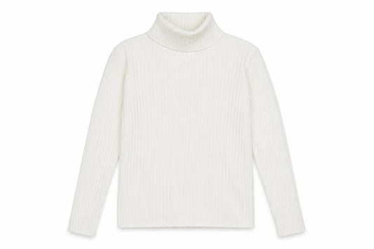 Front view of LC Waikiki girls’ ivory roll neck ribbed cotton jumper 10-11 years