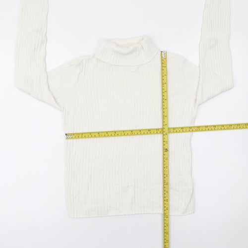 LC Waikiki Girls Ivory Roll Neck Ribbed Cotton Jumper 10-11 Years