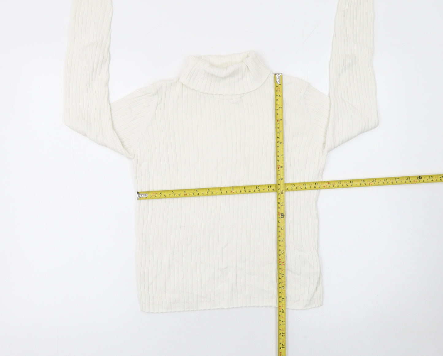 LC Waikiki Girls Ivory Roll Neck Ribbed Cotton Jumper 10-11 Years