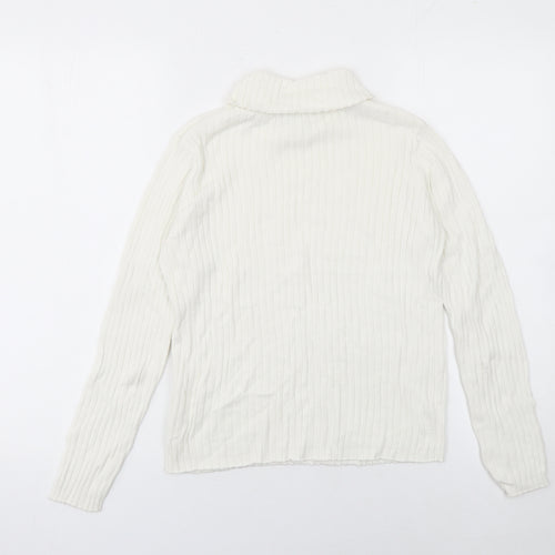 LC Waikiki Girls Ivory Roll Neck Ribbed Cotton Jumper 10-11 Years