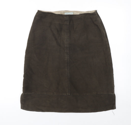 Jigsaw Women Brown Cotton Knee Length Pencil Skirt Size 12