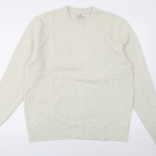Marks and Spencer Men’s Ivory Waffle-Knit Wool Blend Jumper L