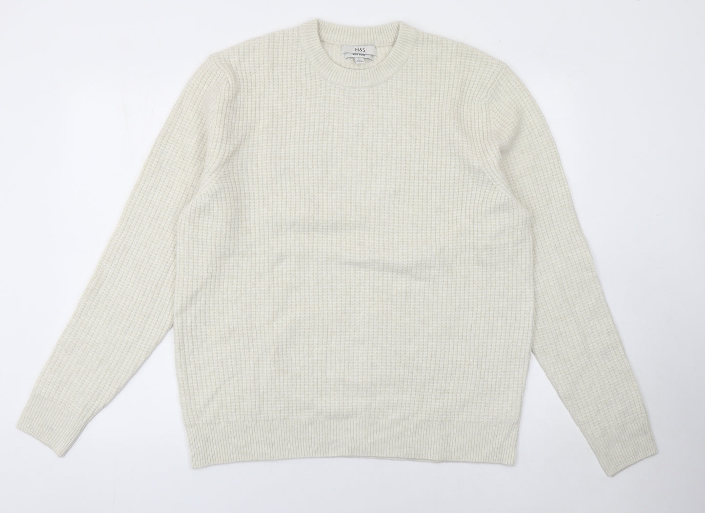 Marks and Spencer Men’s Ivory Waffle-Knit Wool Blend Jumper L